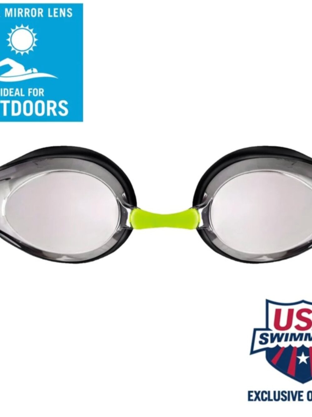 Arena Tracks Junior Mirror swim goggles Kids 6-12 nwt fluorescent yellow